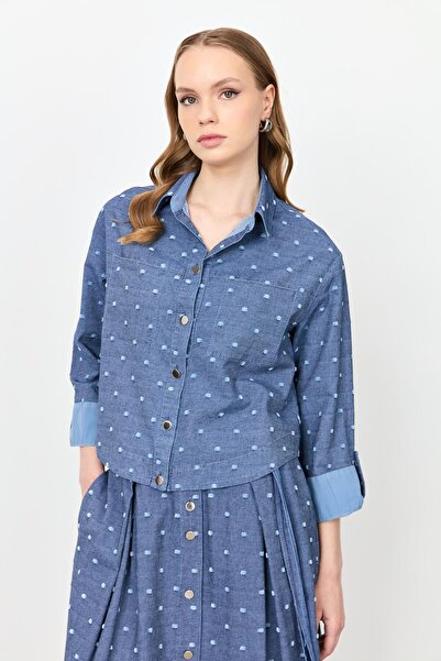 accort Cep Detaylı Kot Gömlek-MAVİ