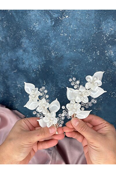 Hayalperest boncuk Satia Pearl Resin 2 Piece Leaf Hair and Turban Bridal Accessory