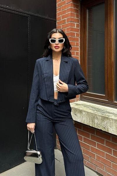 Gökyüzü Moda Renata Striped Trousers Suit 9568-24