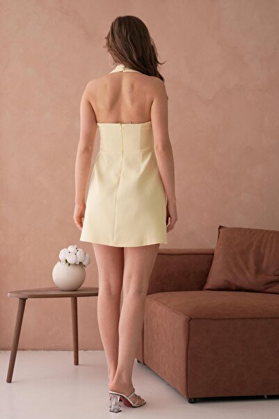 ZISHAN Boyundan Askılı Kare Yaka Mini Mezuniyet & Balo Abiye Elbise 802