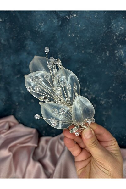 Hayalperest boncuk Large Transparent Leaf Pearlescent Bridal Hair and Turban Accessory