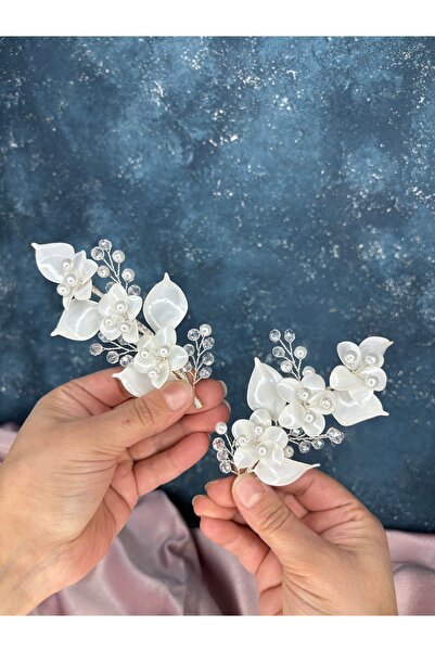 Hayalperest boncuk Satia Pearl Resin 2 Piece Leaf Hair and Turban Bridal Accessory