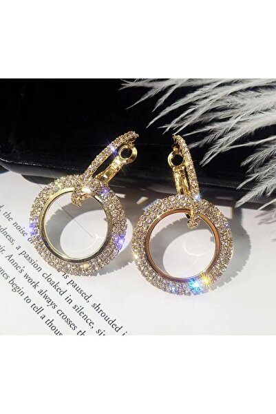 reyselstyle MODERN TASARIM ZİRKON TAŞLI ALTIN KAPLAMA ÇELİK HALKA  KÜPE