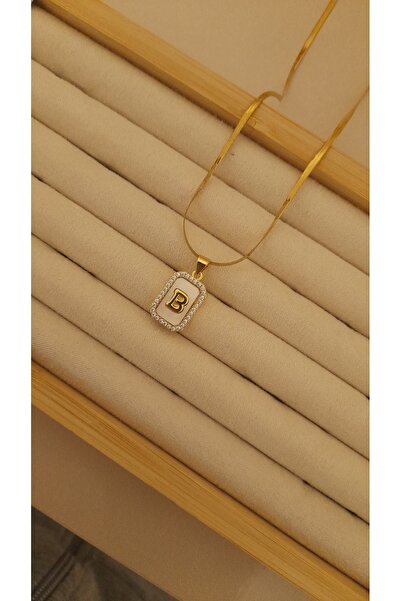 Tişt Accessory KARARMAZ ÇELİK ZİRKON TAŞLI MİNİMAL KADIN B HARFLİ ÇELİK KOLYE