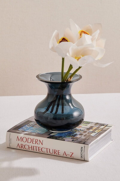 Paşabahçe مزهرية رفيعة الخصر 11.5 سم باللون الأزرق الداكن مصنوعة يدويًا فردية