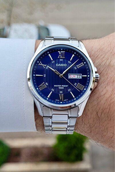 Casio Kadranı Lacivert Kordonu Gümüş Renk Erkek Kol Saati