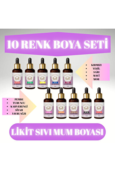 Misse 10'lu Likit Sıvı Mum Boyası Seti 10 gr Kırmızı,yeşil,sarı,mavi,mor,pemb...