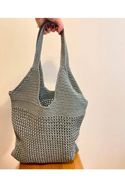 megetasarım El Yapımı Örme Makrome Omuz Çantası Plaj Çantası