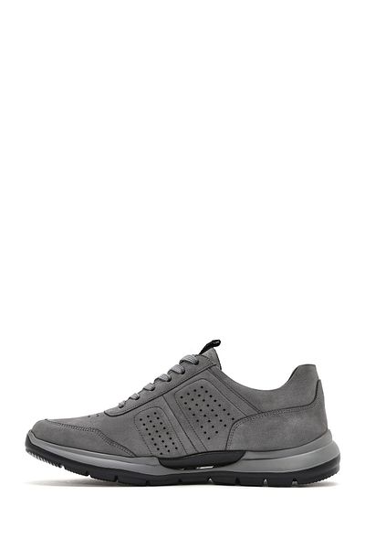 Derimod Men's Gray Lace-Up Nubuck Leather Sneaker 25Sfd6413V3