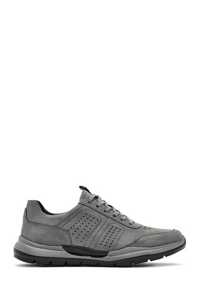 Derimod Men's Gray Lace-Up Nubuck Leather Sneaker 25Sfd6413V3