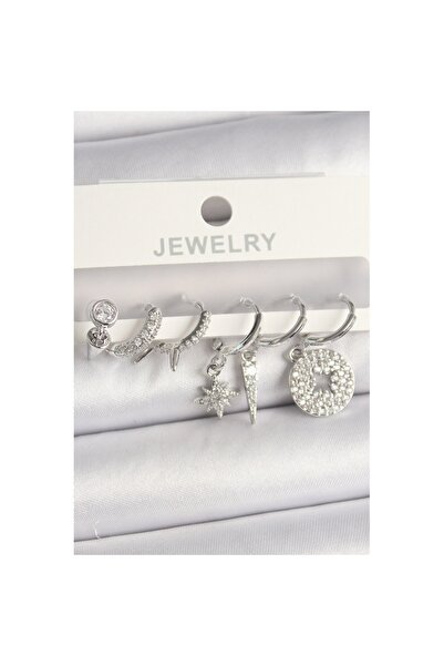 Skygo طقم أقراط نسائية متعددة الأشكال من حجر الزركون باللون الفضي والنحاسي - TJ-BKP10103