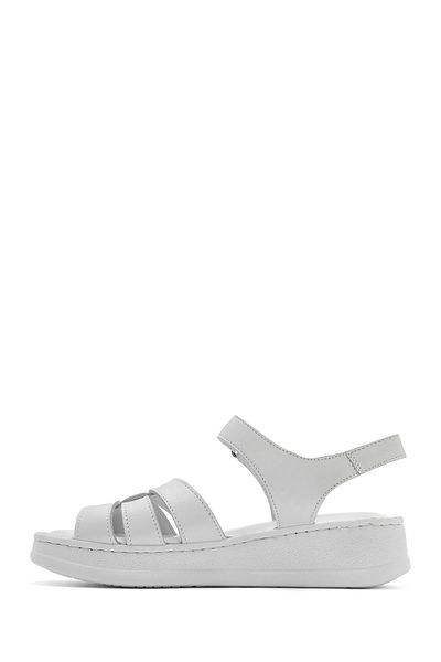 Derimod Women's White Banded Thick Soled Leather Comfort Sandals 25Sfd 321418