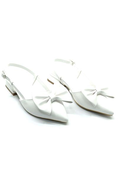 Kids Club Shoes Balerina de damă Feles cu detaliu panglică cu spatele deschis ALB