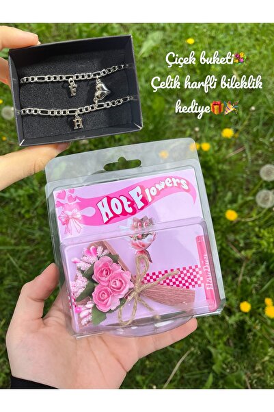 HayDün 2 li harfli Çelik bileklik hediyeli Hot flowers mini whels buket çiçek...