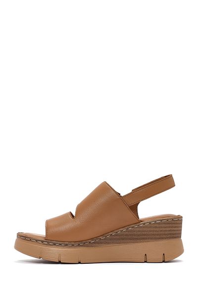 Derimod Women's Tan Strappy Wedge Heeled Leather Comfort Sandals 25Sfd 342018