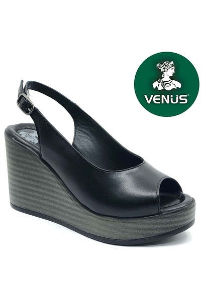 Kocamanlar Ayakkabı Venus Torik Genuine Leather Comfort Orthopedic Padding Sole Women's Sandals Black