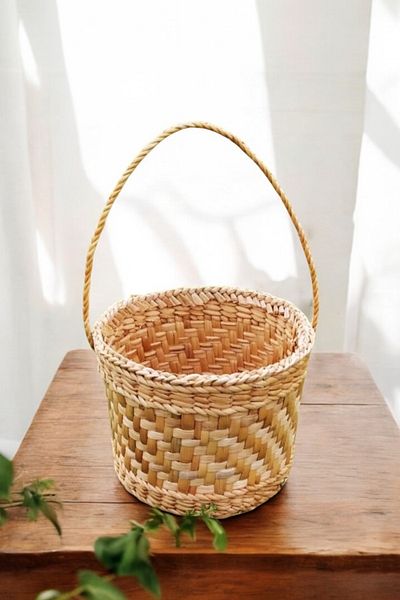 AFRALYAHOME Wicker Picnic Basket with Handles Round Wicker Basket Picnic Set Flower Pot Flower Holder Bohemian Organizer
