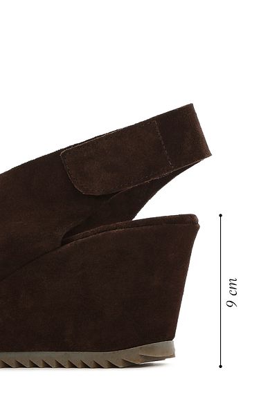 Derimod Women's Brown Back Strap Wedge Heeled Suede Leather Sandals 25Sfd 141010