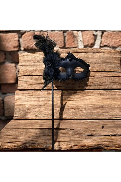 Kuzey SAPLI SİYAH TÜYLÜ VENEDİK MASKELİ SİYAH BALO MASKESİ SİYAH YILBAŞI MASK...