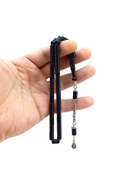 Selderesi Siyah Renk Ok Gibi KESME Sıkma Kehribar Tesbih