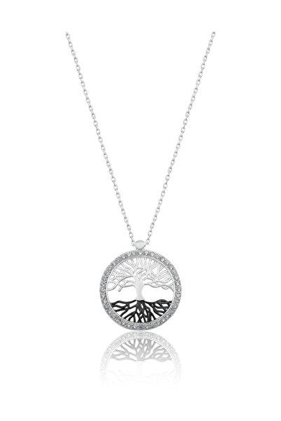 Papatya Silver Kadın Hayat Ağacı Kolye Nano Zirkon Taşlı Kolye