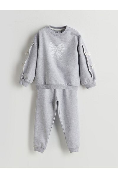 LC Waikiki Lcwk Ribbon Detailed Girl's Sweatshirt and Sweatpants Set of 2