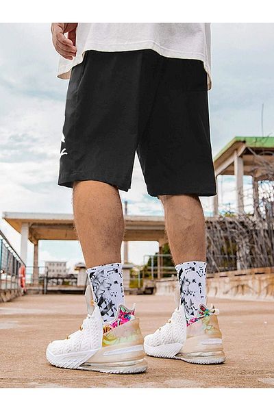 DUBU BUTİK X X Face Combed Cotton Shorts - Black Printed Short Without Cord