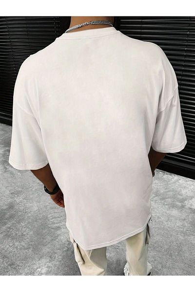 DUBU BUTİK Relax Single Jersey T-Shirt - White Oversize Crew Neck Short Sleeve T-Shirt