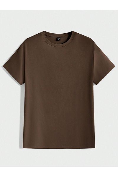VBSVİBES Tricou de bază din jerseu de bază din 3 piese - Tricou supradimensionat cu gât crepus, albastru, maro, bej