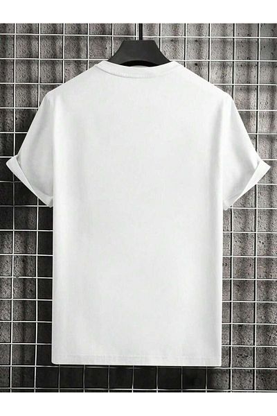 DUBU BUTİK Los Angeles Single Jersey T-Shirt - White Oversized Crew Neck Short Sleeve T-Shirt