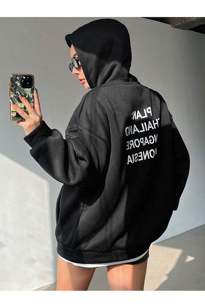 Sweetline Plain Thailand Sweatshirt - Black Printed Oversize Winter Thick Hoodie