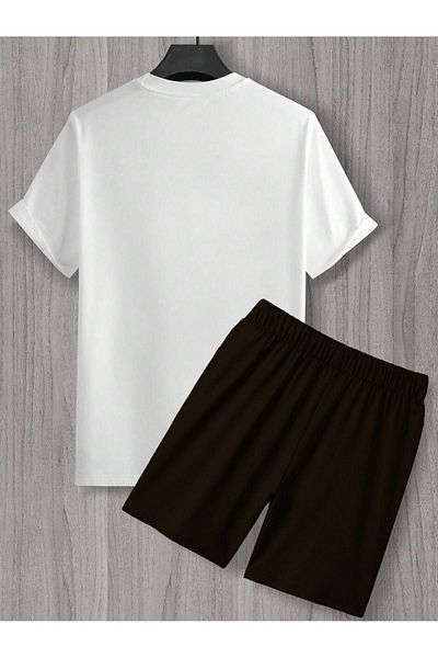 Sweetline Μπλουζάκι και σορτς White Coffee Art - Συνδυασμός Crew Neck