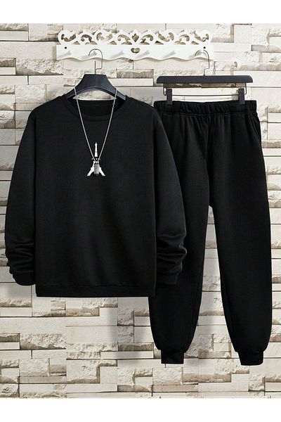 Sweetline Σετ φόρμας Paris Eiffel Φούτερ Jogger - Μαύρη στάμπα Oversize Raster Crew Neck