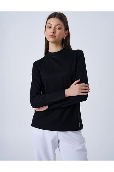 Kayra Bluză neagră tricotată cu decolteu