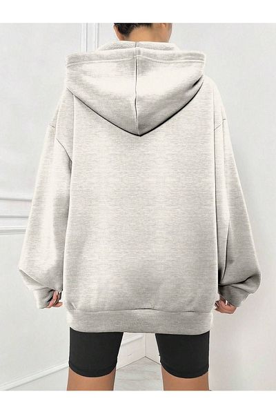 Sweetline New York U.S.A Zippered Cardigan Sweatshirt - Gray Printed Oversize Winter Thick Hood