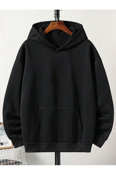 Sweetline Plain Basic Sweatshirt - Black Oversize Winter Thick Hoodie