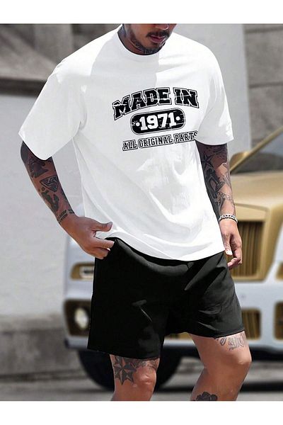Sweetline Made In 1971 T-Shirt Shorts - White Black Bottom Top Team Shorts T-Shirt Combo Printed Crew Neck