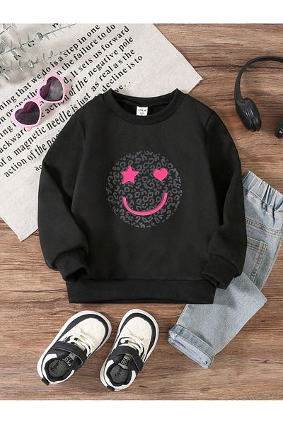 Sweetline Hanorac negru pentru copii cu imprimeu Smile Kids - Decolteu