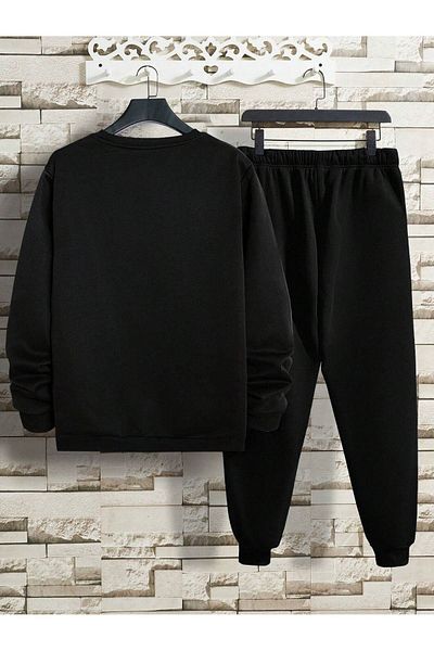 Sweetline Σετ φόρμας Paris Eiffel Φούτερ Jogger - Μαύρη στάμπα Oversize Raster Crew Neck