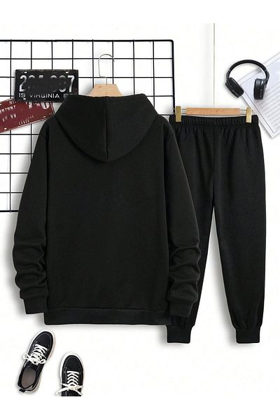 Sweetline Los Angeles California Sweatpants Set Sweatshirt Jogger - Μαύρη στάμπα Oversize Raster Hooded