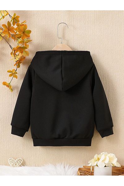 Sweetline Детски памучен суитшърт с леопардов принт на сърце - черен зима с качулка