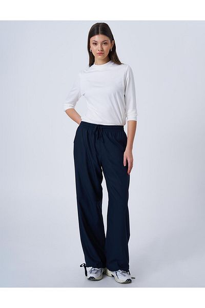 Kayra Comfortable Cut Trousers with Laced Legs Dark Navy Blue