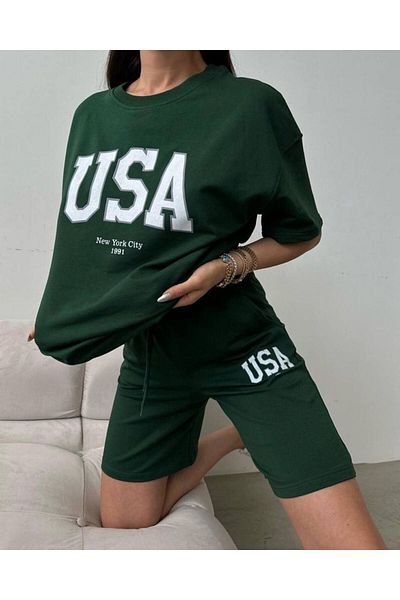 Sweetline USA T-Shirt Σορτς - Μπλουζάκι με μπλουζάκι με στάμπα με λαιμόκοψη
