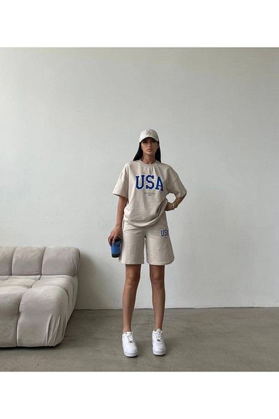 Sweetline USA T-Shirt Σορτς - Μπλουζάκι με μπλουζάκι με στάμπα με λαιμόκοψη