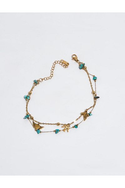 Kayra Natural Stone Detailed Anklet Gold