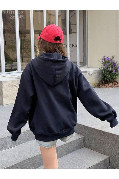 Sweetline California Spruce Zippered Cardigan Sweatshirt - Black Printed Oversize Winter Thick Hoodie