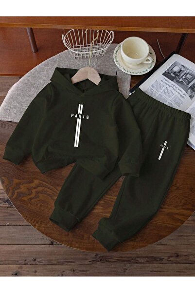 Sweetline Παιδικό κοστούμι με κουκούλα από βαμβακερό εμπριμέ Paris - Μαύρο Jogger Print για κορίτσια για αγόρια