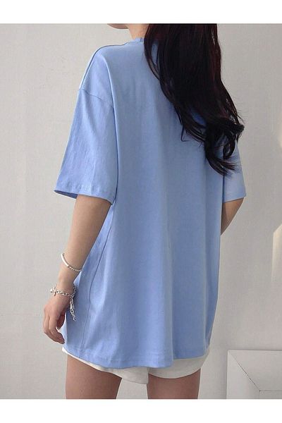 Sweetline Μπλουζάκι Little Bunny Look Single Jersey - Baby Blue Oversize Crew Neck κοντομάνικο T-shirt