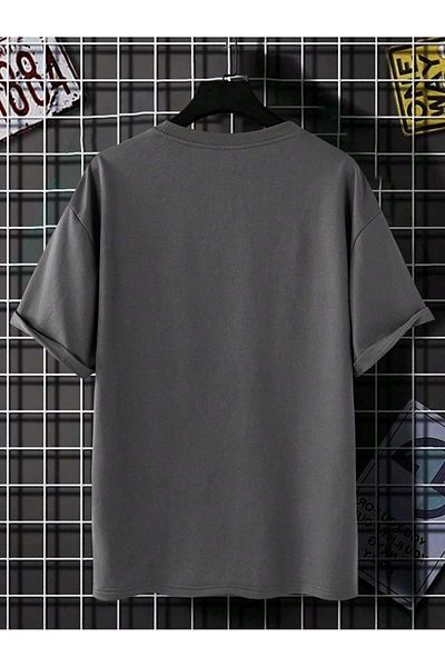 DUBU BUTİK Dreams Collar Detail Single Jersey T-Shirt - Smoked Printed Oversize Crew Neck T-Shirt