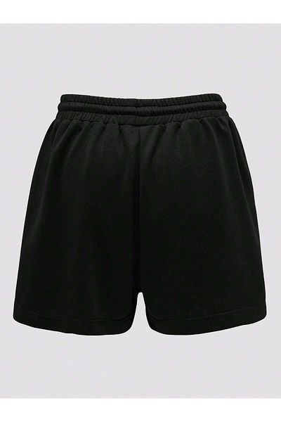 DUBU BUTİK Emojis Combed Cotton Shorts - Black Printed Short Without Cord